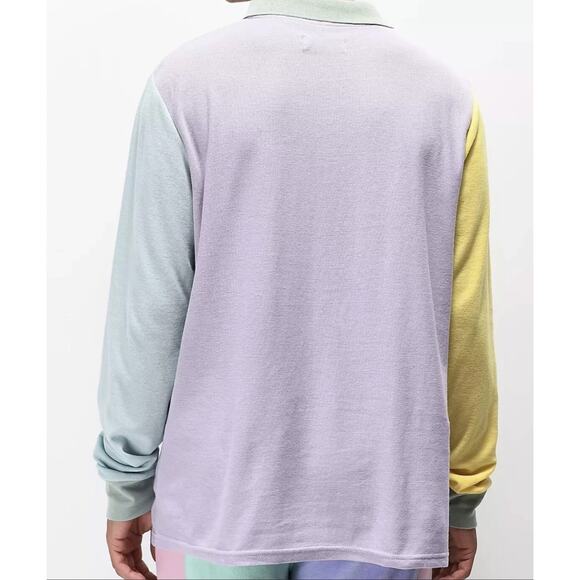 Teddy Fresh Colorblock Polo Long Sleeve Shirt Pastel Lavender Mint Yellow M - Picture 2 of 8